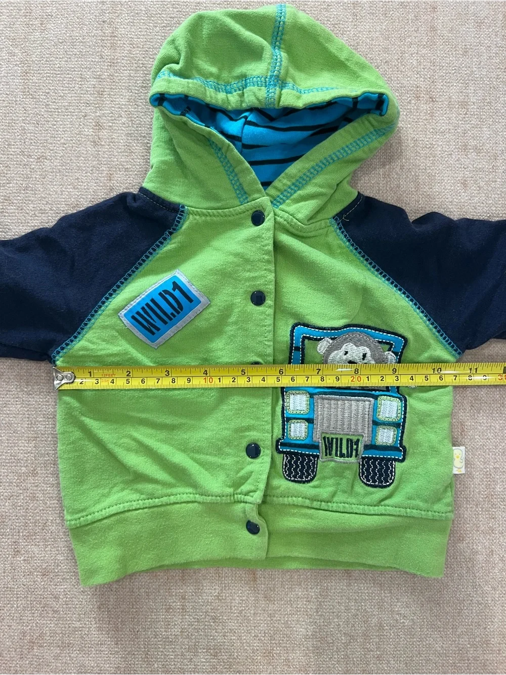 Duck Duck Goose Baby Hooded Jacket | 3–6 Months | 100% Cotton | Green & Navy